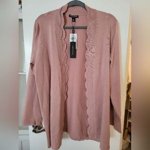 Blush Scalloped Edge Open Front Cardigan, NWT